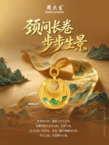 周大生福韵国宝系列锦绣山河吊坠